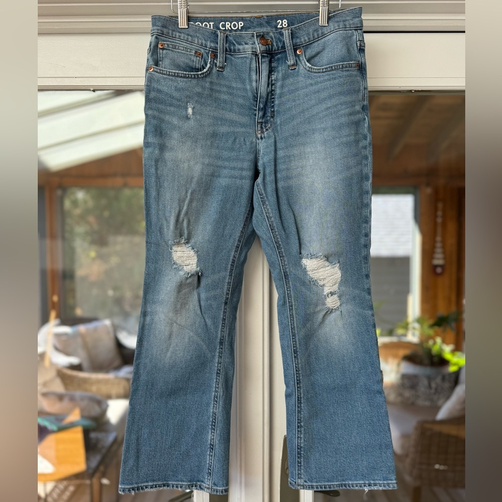 J. Crew 9” Billie Demi Boot Crop Distressed Jeans size 28